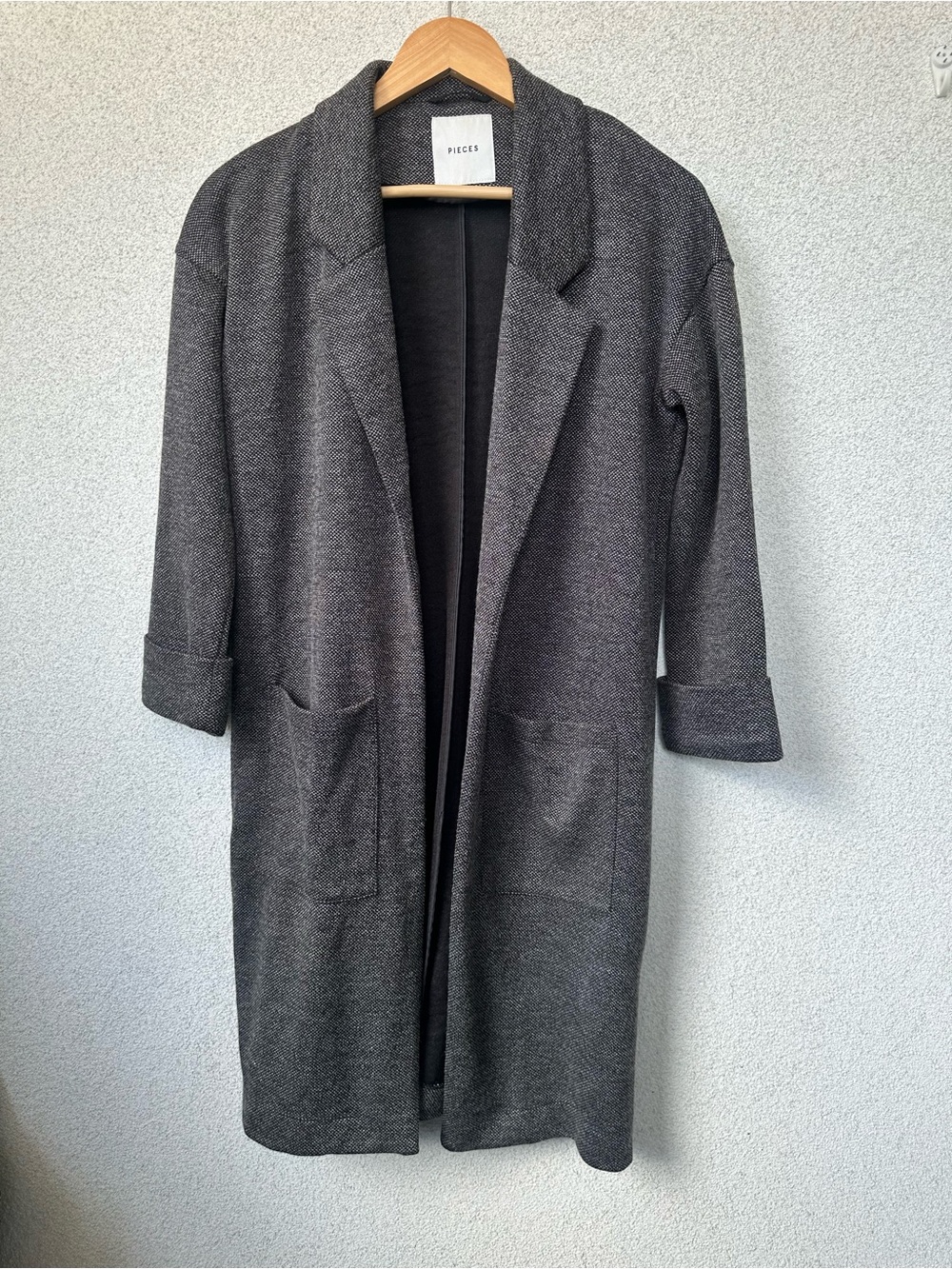 PIECES PCDONNA Gray Long Open Front Coatigan Cardigan XS